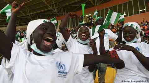 Girls from the Minawao Refugee Camp celebrate watching Nigeria in Cameroon | Photo: Xavier Bourgois / UNHCR