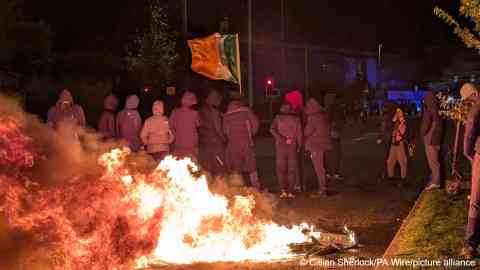 Protesters in Saggart demonstrate outside a hotel used to house asylum seekers  | Photo: Cillian Sherlock/PA Wire