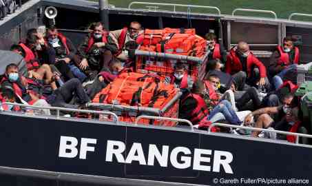 From file: A group of migrants arrive in Dover aboard a Border Force Ranger vessel on July 18, 2022 | Photo: Gareth Fuller/PA Wire URN:67980848 