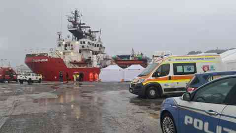 the Ocean Viking vessel that reached the port of Ancona on March 18, 2024 | Photo: ANSA/ANNALISA APPIGNANESI