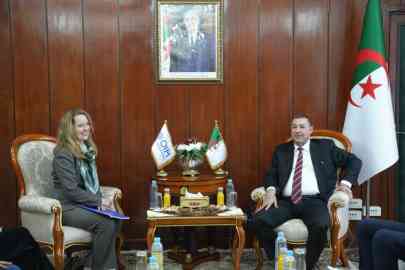 IOM Director General Amy Pope is pictured alongside Said Sayoud, Algeria's Minister of Interior, Local Authorities and Transport | Photo: IOM Algeria 2026