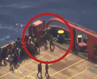 An image of the video published on June 19, 2024, on Instagram by Sea Watch which shows Libyan coast guard hitting shipwrecked people, according to the organization | Source: INSTAGRAM/ Seawatchitaly.