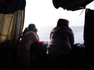 'I had no way left, other than going by smuggling,' Amina (pictured left) told InfoMigrants | Geo Barents, Central Mediterranean Sea, February, 2024 | Photo: Sou-Jie van Brunnersum