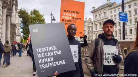 From file: People raising awareness about human trafficking in the UK on April 20, 2022 | Photo: Vuk 
Valcic/ZUMA Press Wire