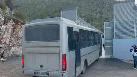 File photo: A bus with migrants arriving at the center in Gjader, Albania | Photo: Domenico Palesse / ANSA