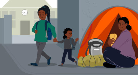 School children who live on the streets often go to school hungry. Design: Agathe Truchon-Bartes, FMM graphic studio