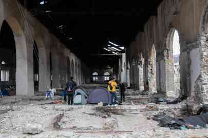 Tents in the upper level of the Silos in Trieste. March 2, 2024. | Photo: ANSA / MAX CAVALLARI