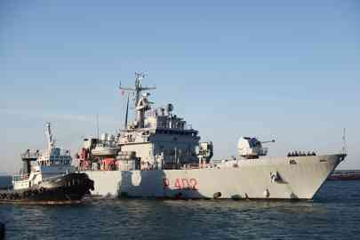 The navy ship Libra, here seen near the Albanian port of Shengjin, on October 16, 2024 | Photo: Reuters