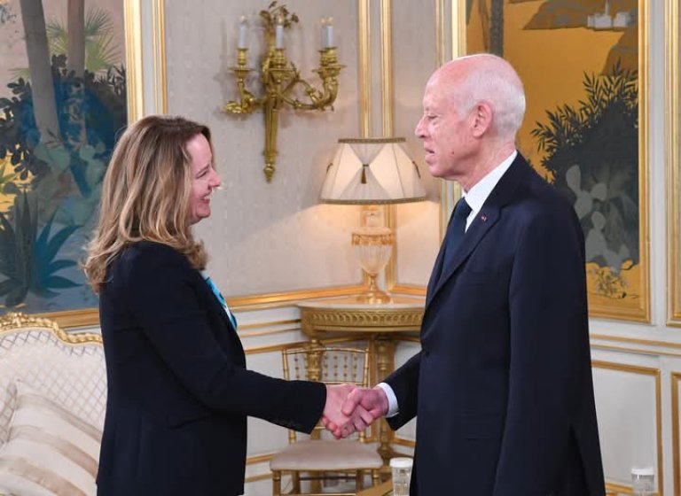 Amy Pope et Kaïs Saïed à Tunis, le 5 mai 2025. Crédit : présidence tunisienne